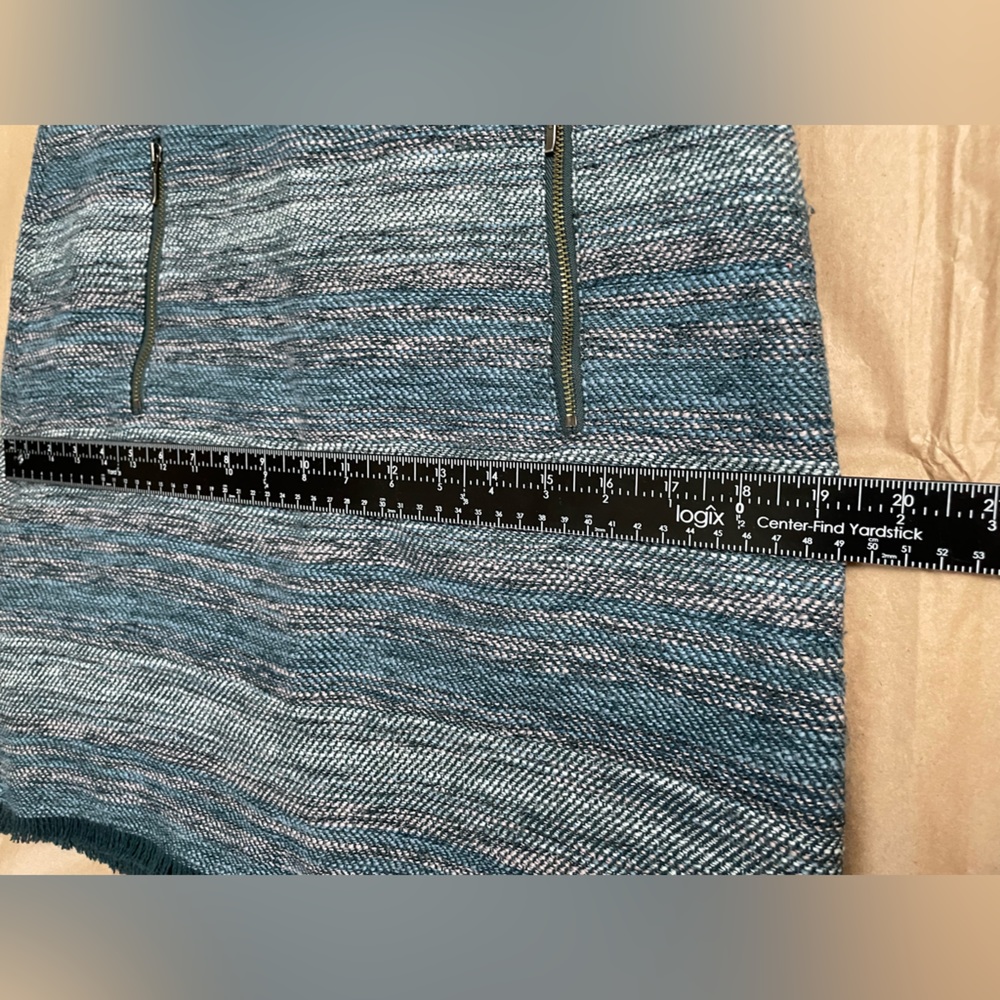 Ann Taylor Loft Womens Tweed Fringe Skirt Size 8 Teal Gray Lined Pockets Zip - Picture 8 of 10